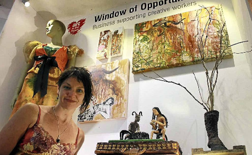 CREATIVE FLAIR: Lismore artist Jeht Burgoyne brings mythology to a local shop window with the latest Art in the Heart exhibition. CREATIVE FLAIR: Lismore artist Jeht Burgoyne brings mythology to a local shop window with the latest Art in the Heart exhibition.